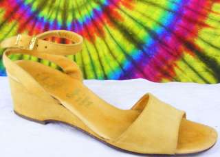 vtg 60s tan leather AMALFI wedge sandals shoes  