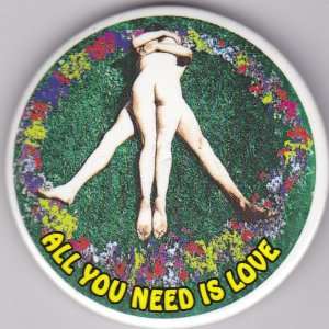  All You Need is Love Button Pin   Peace sign hippie legs 