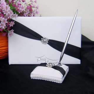 New Wedding ElegantBridal Guest Book and Pen Set Black Stripe  