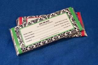 24 Personalized Damask Wedding Save Date Candy Wrappers  
