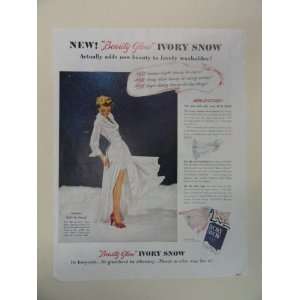  Ivroy Snow. 1950 print advertisement. (woman white dress 