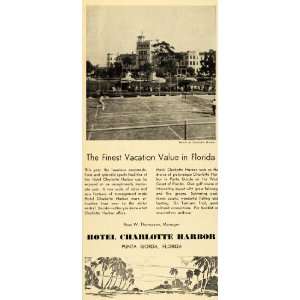  1934 Ad Hotel Charlotte Harbor Punta Gorda FL Tennis 