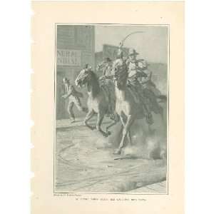  1913 W Herbert Dunton Print Cowboys Galloping into Town 