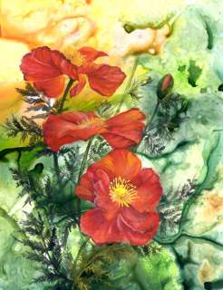 Poppy Trio Original Art flower Painting Sherry Shipley  