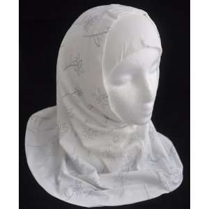  White 2 Piece Al Amira Hijab with Grey Flower Design 