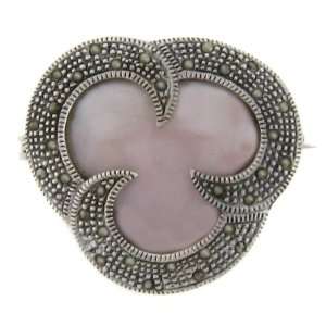    Sterling Silver Marcasite Genuine Pink Shell Brooch: Jewelry