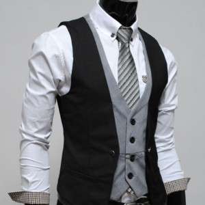 VE34) Mens premium layered slim vest waist coat BLACK  