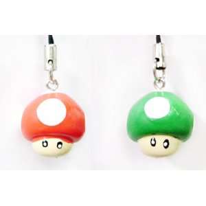  Mario Bros. Set of 2 Cute Toy Mushroom Phone Charm Toys 