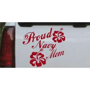 Red 6in X 6.5in    Proud Navy Mom Hibiscus Flowers Military Car Window 