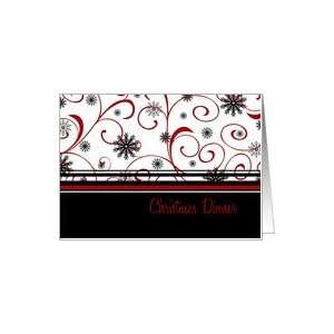 Christmas Dinner Invitation Card   Red Black White Snowflakes Card
