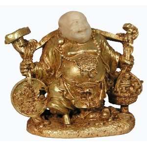 Porcelain Gilt Buddha with Lute & Bag on Ru Yi: Everything 