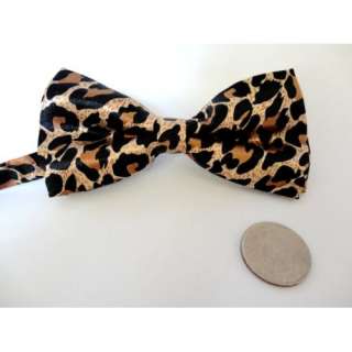  Satin clip on bow tie, mens bow tie (Cheetah) Clothing
