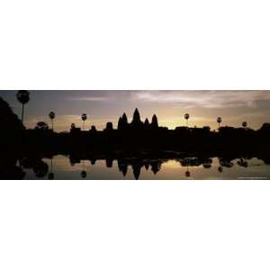 Silhouette of the Temple of Angkor Wat Reflected in the Lake, Cambodia 