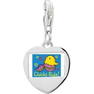   Silver Gold Plated Cartoon Chicks Rule  Easter Photo Heart Frame Charm