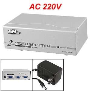 Gino 250MHz 2 Video Out Port VGA Splitter w AC220V Power Adapter for 