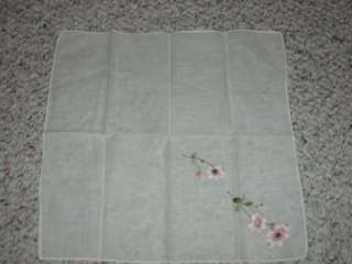 Ladies Vintage Pink Embroidered Handkerchief Hanky Flowers  