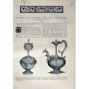   1870 Art Journal Dresden Vase Chalcedon Ewer Diamond