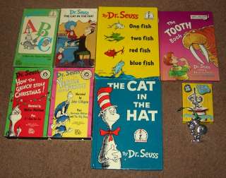Dr. Seuss VHS Movies 3 Books & Cat in the Hat Silver Plated Thing 1 