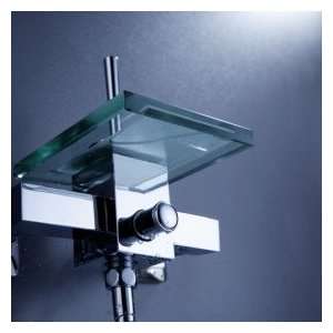  Contemporary Waterfall Tub Faucet with Glass Spout (Wall 
