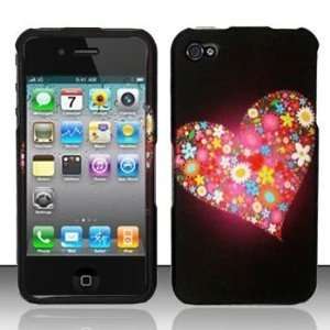 Apple iPhone 4S Flowery Heart on Black Protector Faceplate