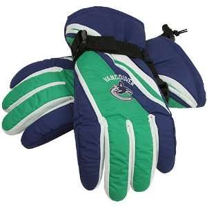  Vancouver Canucks Navy Blue Green Nylon Ski Gloves: Sports 