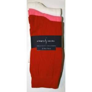  Ladies Simply Socks, 3 pack, Red, White & Pink, Sock Size 