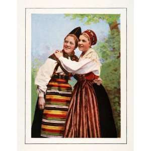 : 1910 Print Sweden Solveig Lund Traditional Ethnic Costume Dress Hat 