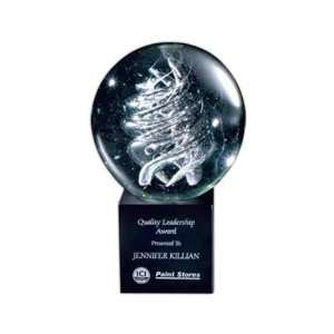  Large   Art glass award with frosted swirl design on black 