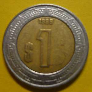 1999 Un Peso $1 Mexico Coin Estados Unidos Mexicanos Clad Foreign 
