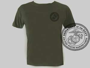 US Marine Corps USMC Emblem USA OD Green Tshirt shirt  