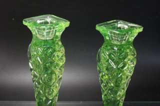 Art Deco Sowerby Green Uranium Pressed glass Diamond Point & Hobstar 