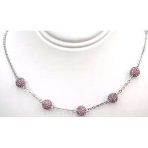  16 Lilac Purple Pave Crystal Ball Necklace with Stainless 