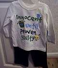BOYS OUTFIT 2 PC SZ 24 M BY DG BABY INNOCENT UNTIL PROVEN GUILTY NWT