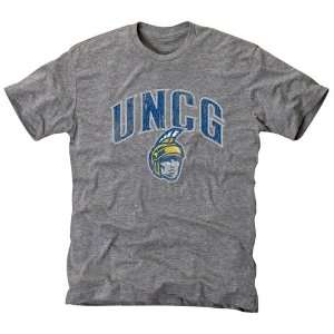  UNCG Spartans Distressed Secondary Tri Blend T Shirt   Ash 