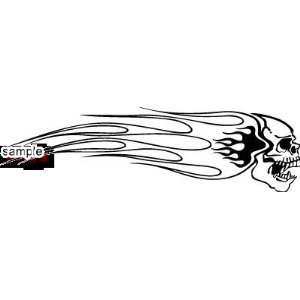   WITH FLAME TRAIL SKULL WHITE VINYL DECAL STICKER 