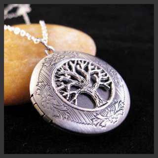 Oxidized Antique Silver Tone Tree Of Life Picture Locket Pendant 