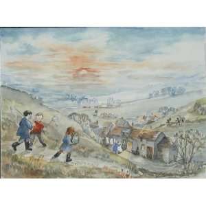  C1980 M Smart Water Colour Country Houses Children Tree 
