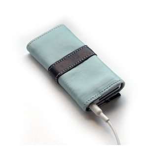   Nano Leather Sleeve Case Light Blue with brown Belt 