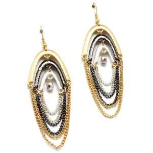    Gold Silver Hematite Oval Cascading Chain Earrings Jewelry