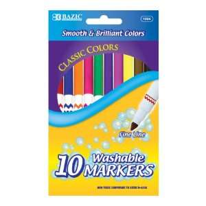  BAZIC 10 Color Fine Line Washable Markers, Case Pack 24 