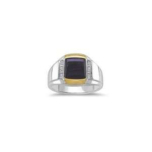  0.03 CT SILVER & 14K YELLOW GOLD ONYX BOLD MENS RING 3.5 Jewelry