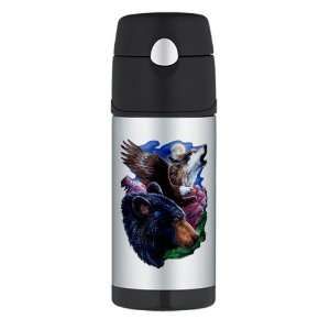  Thermos Travel Water Bottle Bear Bald Eagle and Wolf 
