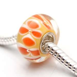   Orange/ Yellow Flower Charm Beads (Set of 2) Fits Pandora: Jewelry