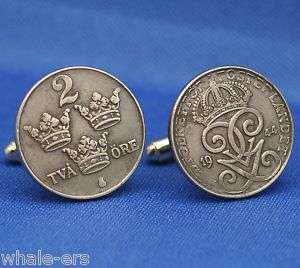 Sweden WW2 Vintage 1940s Iron Coin 2 Ore   Cufflinks  