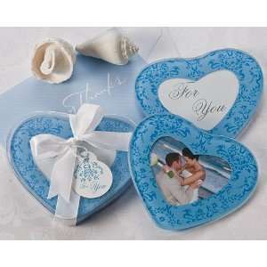  Baby Keepsake: True in Blue Heart Glass Photo Coasters Set 
