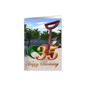   Happy Birthday Palm trees side beach ocean shore tropical card Card