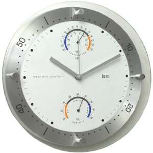   Brushed Aluminum Weather Station Wall Clock, White: Home & Kitchen