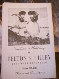 KELTON TILLEY TAXIDERMY PRICELIST FORT WORTH TEXAS  