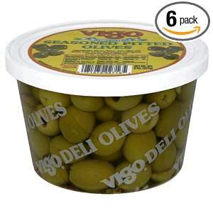 Vigo Seasoned Pitted Green Olive, 8 Ounce Containers (Case of 6 