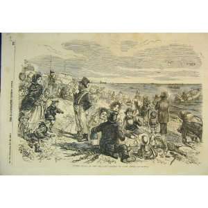   1856 Antique Print Family Day Out Sea Side Beach Boat